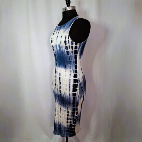 Sonice Collection Women M Sleeveless Bodycon Blue White Tie-Dye Dress Stretchy - Picture 5 of 16